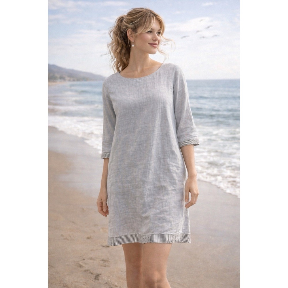Roller Rabbit Mini Dress Womens L Gray‎ Linen Emiko Minimalist Capsule